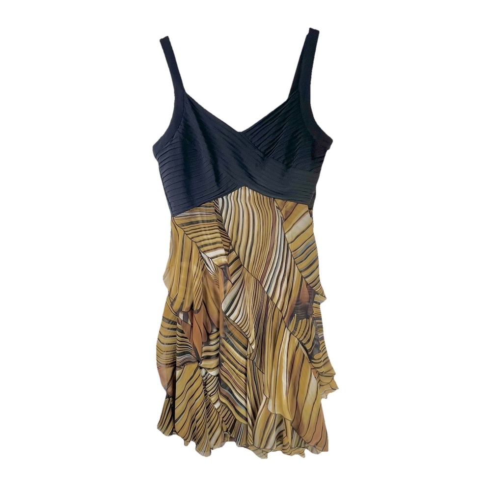 Signature by Robbie Bee Dress Womens‎ 12 Black Brown Sleeveless Ruffle Layered